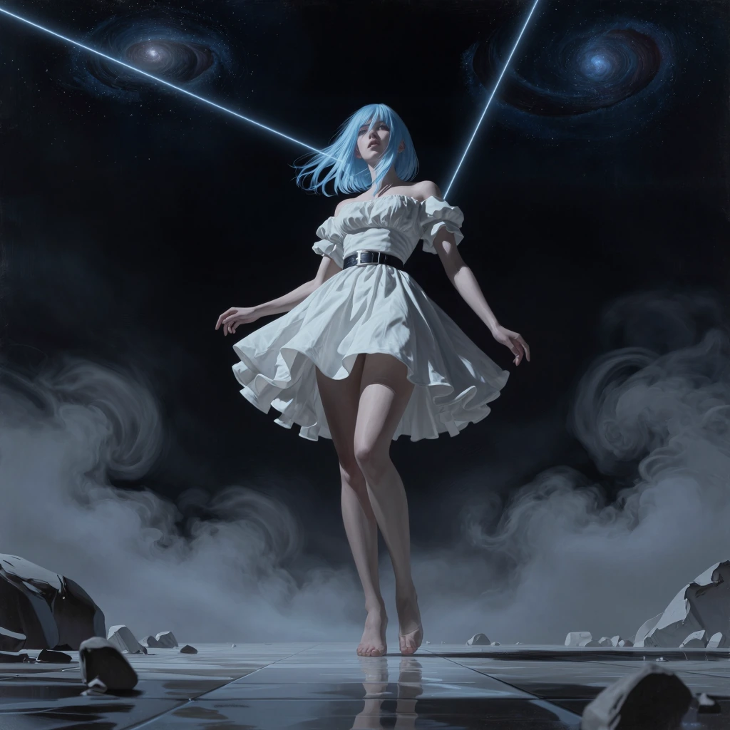 in the style of cksc, masterpiece,best quality, very aesthetic, absurdres. (detailed digital painting, detailed oil painting). gloomy basement, digital artwork.Winter. The view from below from the ground, In the first person. Zev Bellinger, a woman w