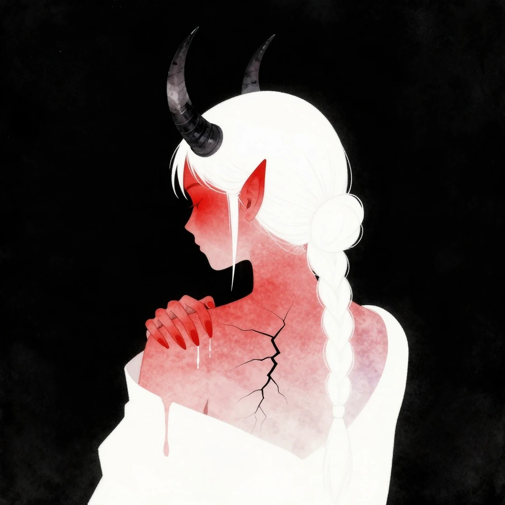 masterpiece, best quality, ultra-detailed, Aka-Oni, oni, (oni horns), colored skin, (red skin:1.3), smooth horns, black horns, straight horns, mature,