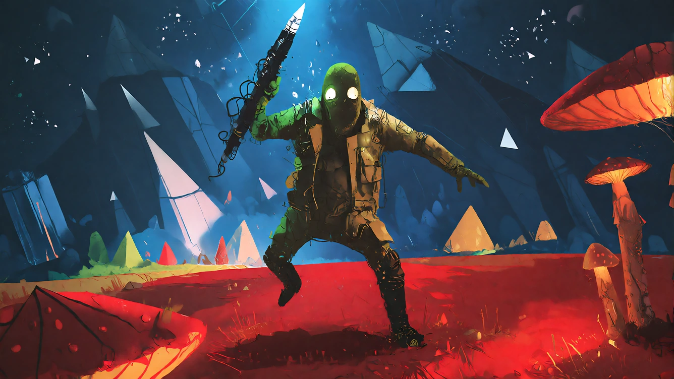 16:9 keyframe, high-grade illustration mixed with raw hand-drawn animation and clean graphic style, bold imperfect black outlines, high contrast, --sref 3431965787 “Aliens gone wild.” A strong, graphic composition with clean shapes and bold color. In