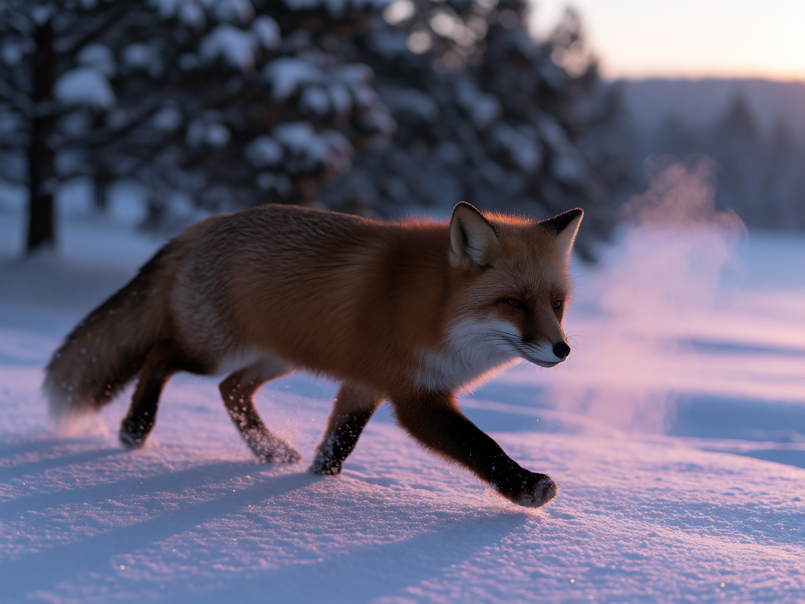 the quiet sound of paws on snow.