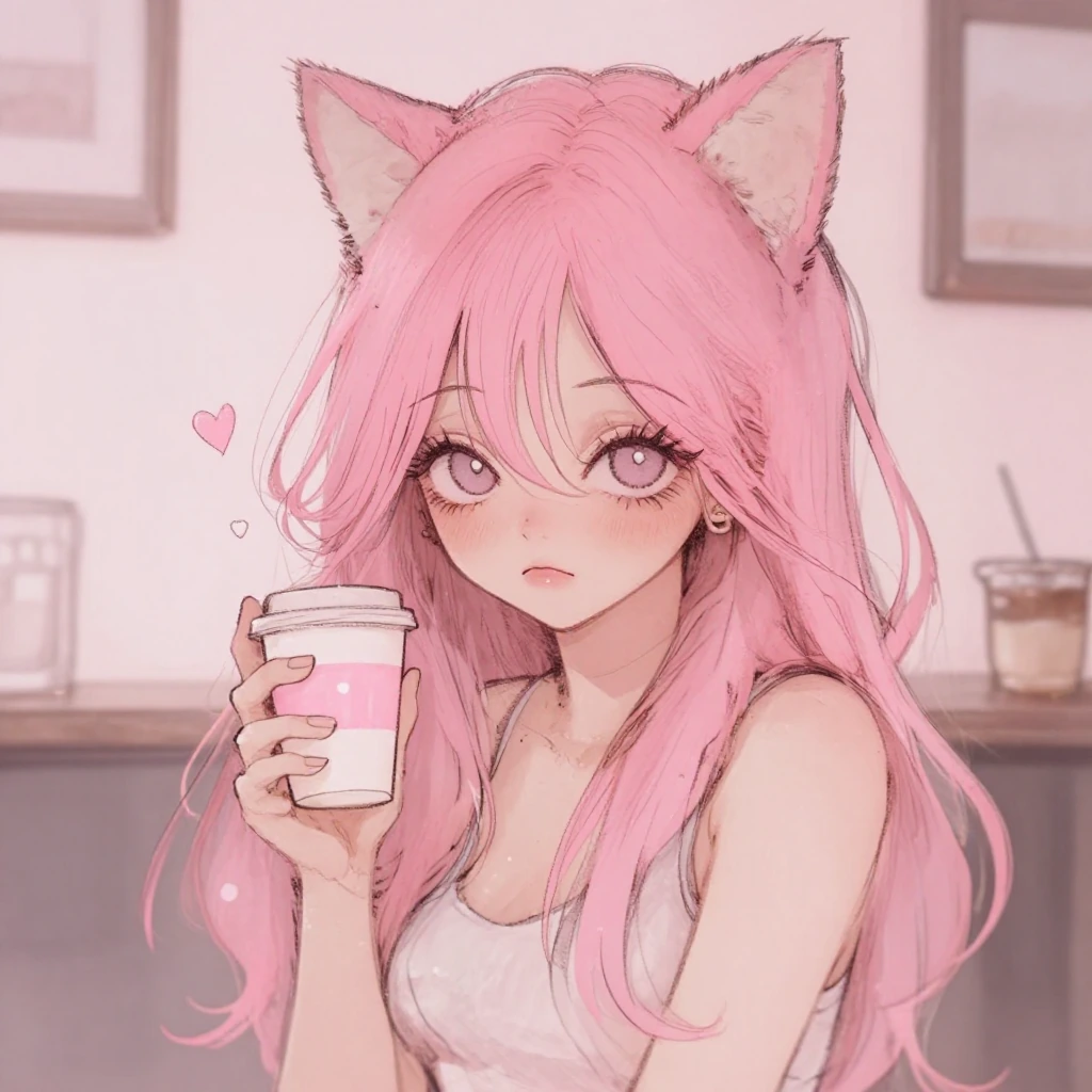 Pink, coffee, cat girl