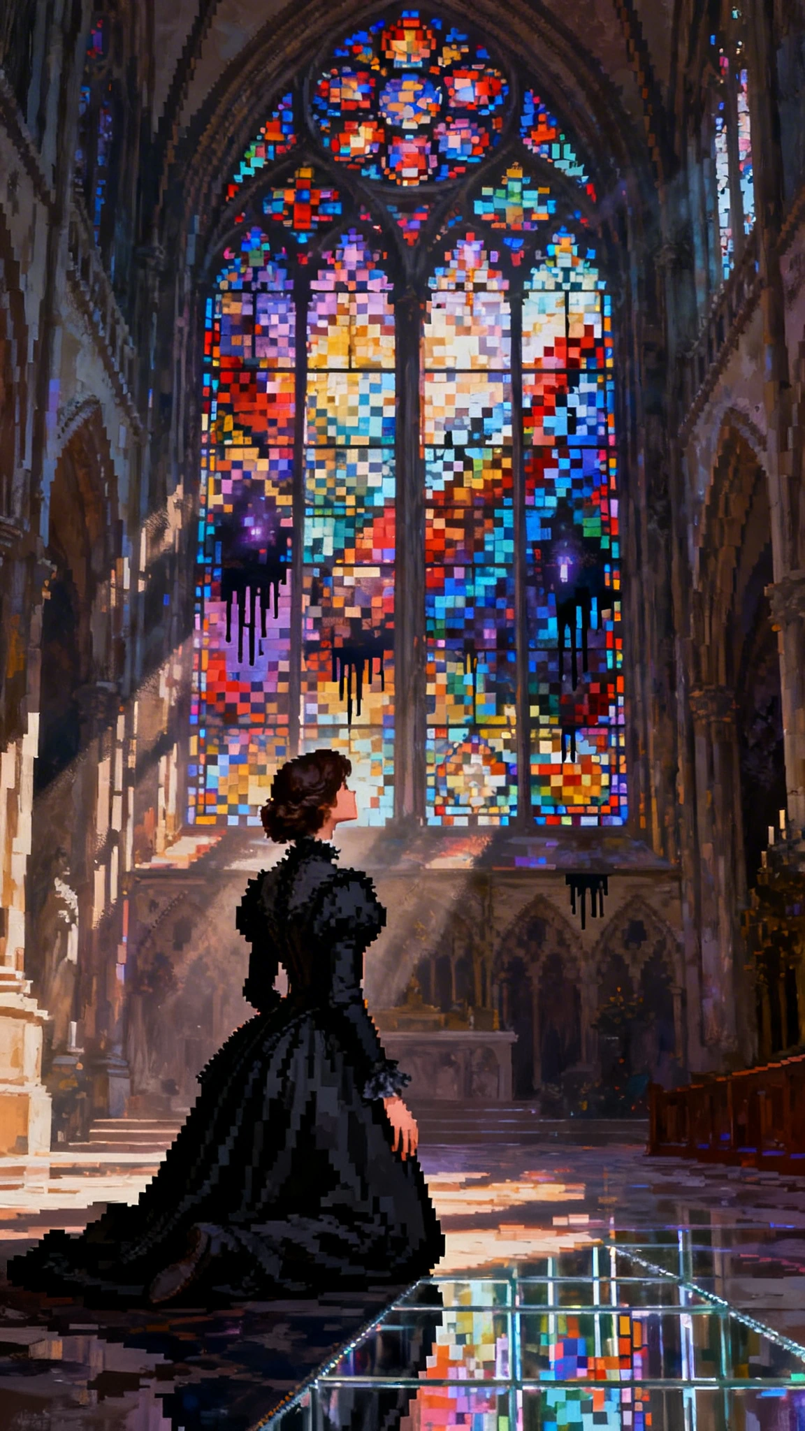 Creation of an ultra-high-quality digital graphic masterpiece in 8K HD resolution, featuring an extreme pixel art style with a kaleidoscope effect: a 