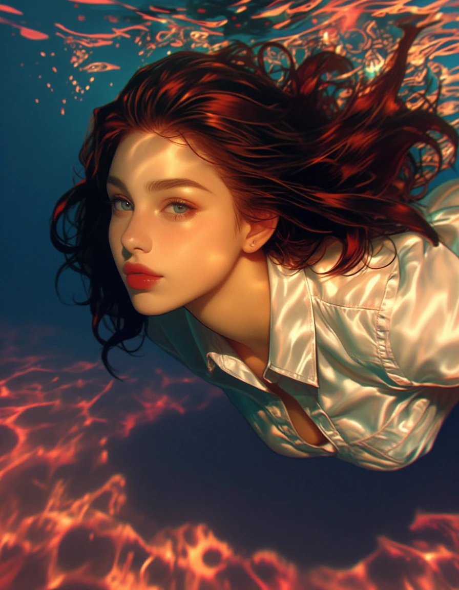Beautiful woman underwater, colorful