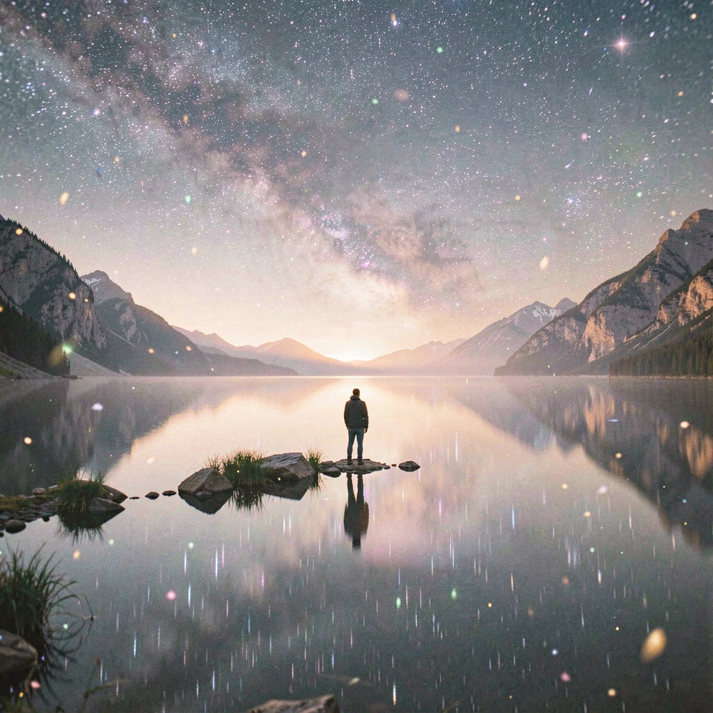@hivewriter's vision: solitude beneath infinite stars, reflected in still waters