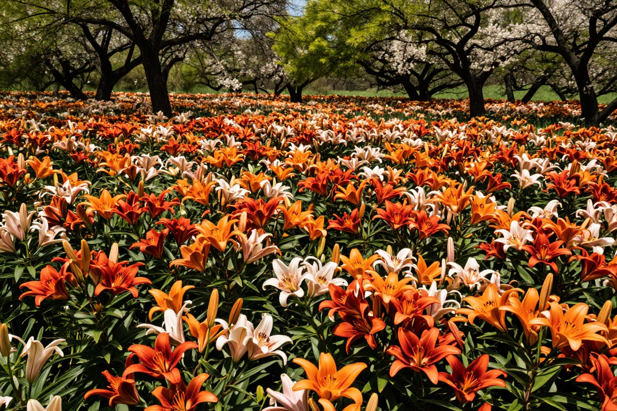 A magnificent field of brightly colored Lillys on a spring day
