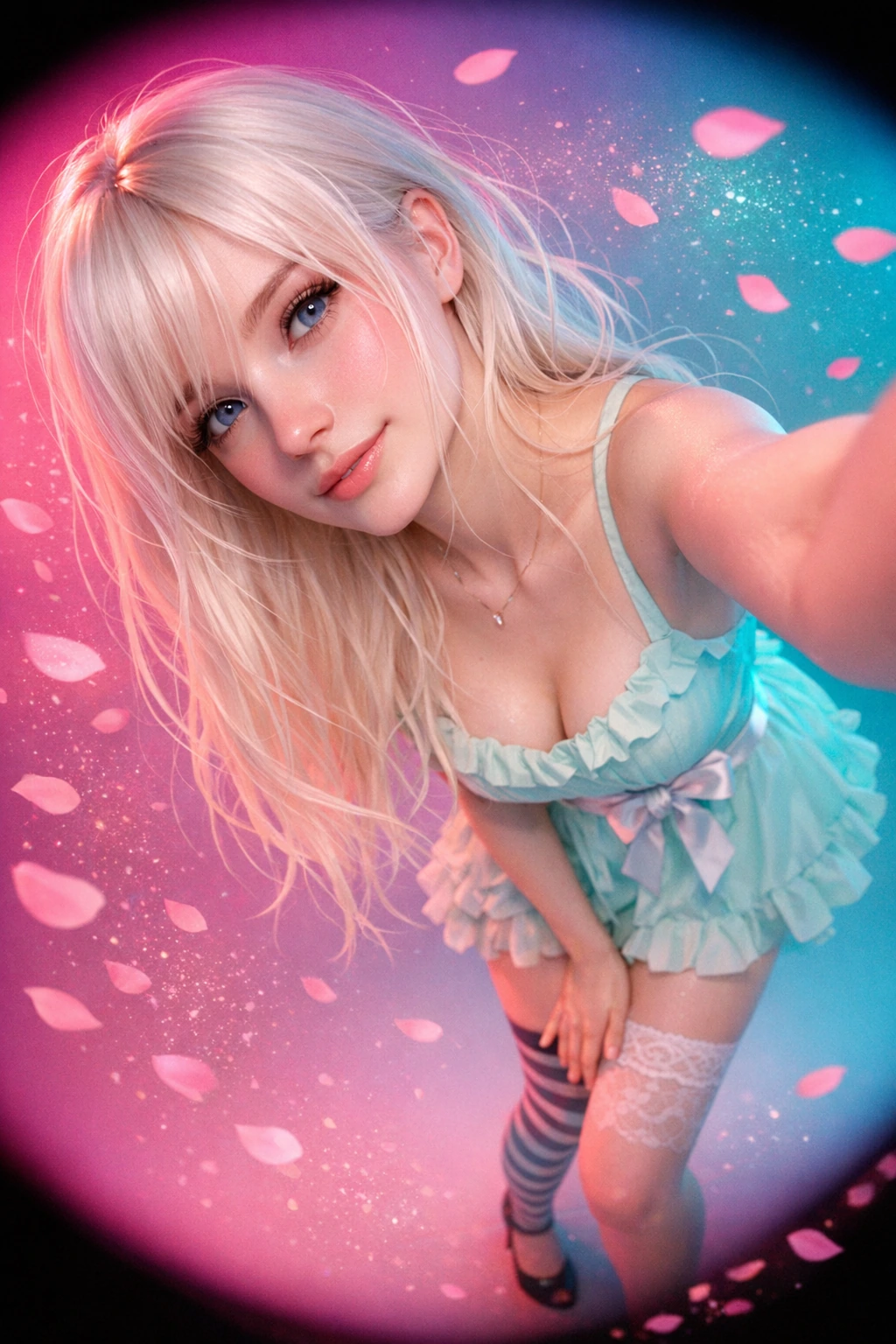 masterpiece, best quality, absurdres, 3d render, cgi, physically based rendering, global illumination, subsurface scattering, ambient occlusion, cinematic lighting, rim lighting, bounce lighting, soft shadows, subtle bloom, woman, looking at viewer,