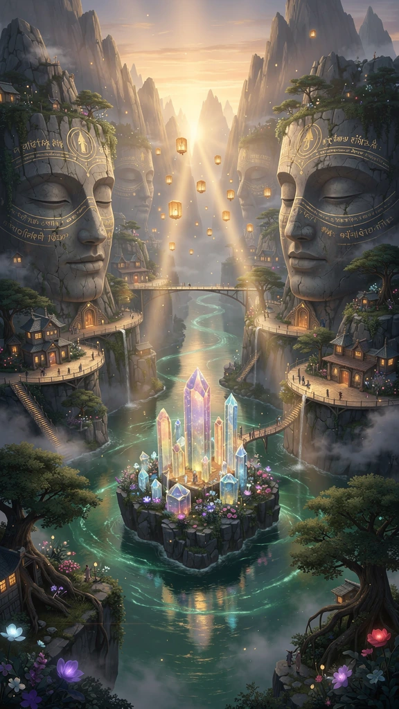 A breathtaking hidden fantasy valley where the mountains themselves are alive with ancient memories. Enormous stone faces and peaceful expressions nat