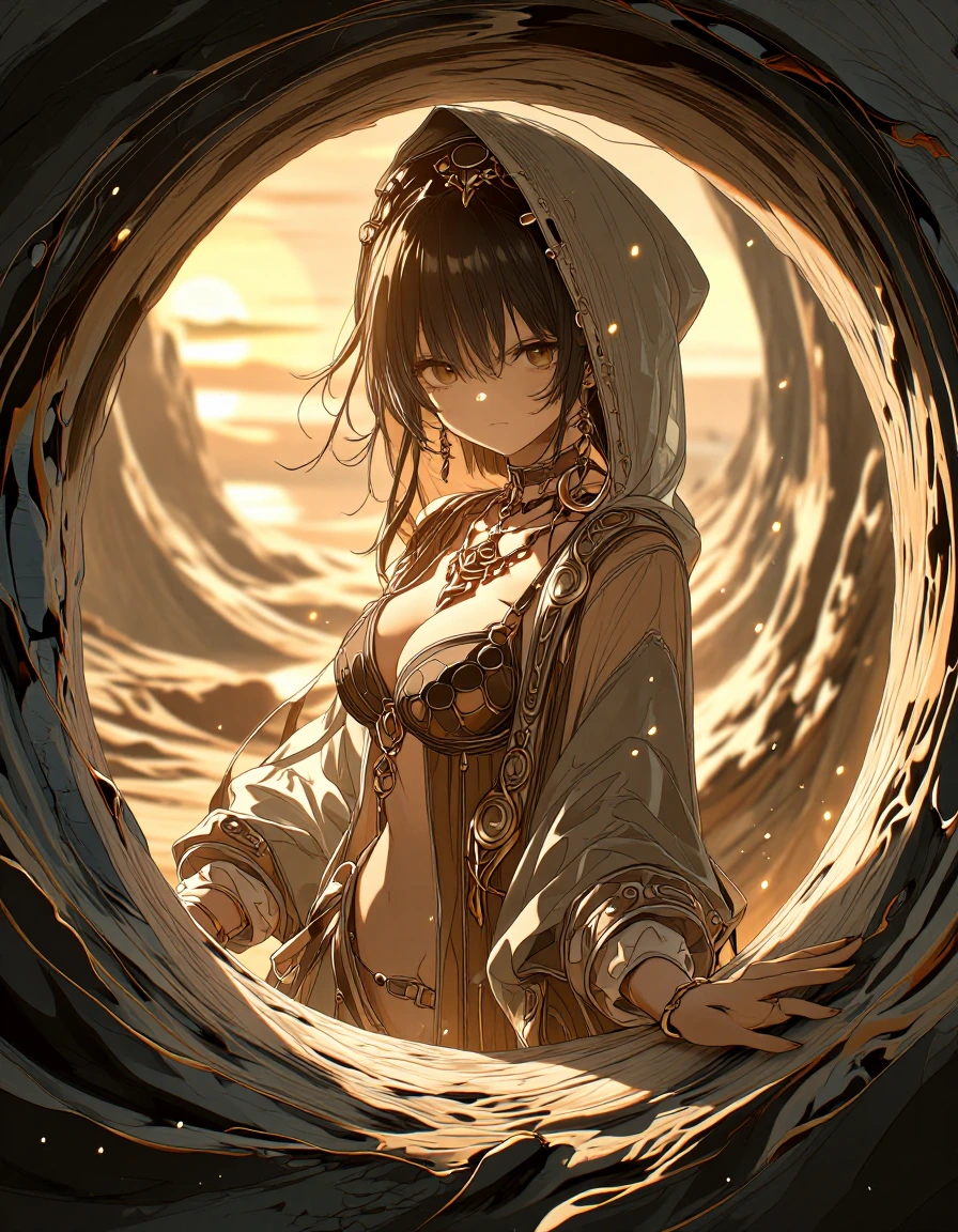 { "image_analysis": { "background": { "atmosphere": "golden hour lighting", "colors": { "dominant": "warm tones", "highlights": "soft sunlight" }, "environment": "desert", "texture": "sandy ground with a smooth surface" }, "composition": { "focus": "