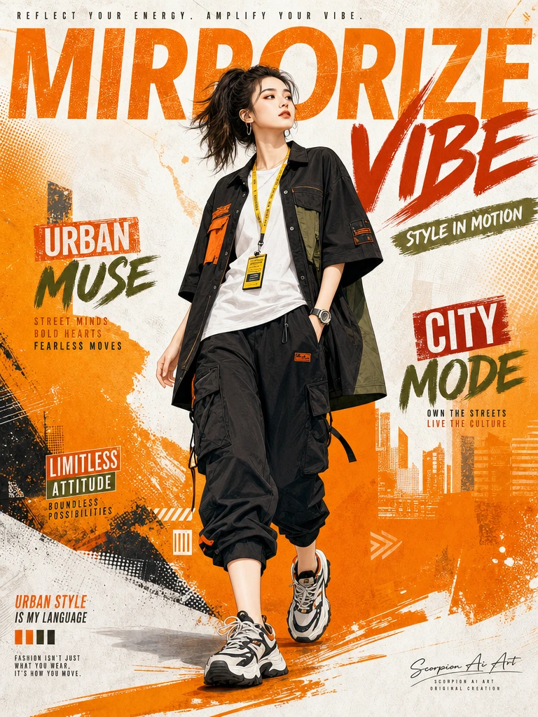 Ultra-realistic IMAX-level Netflix-style cinematic street-fashion poster illustration, 9:16 vertical composition, use the uploaded image as the primary composition and style reference while reimagining the subject as a beautiful woman with high ponyt