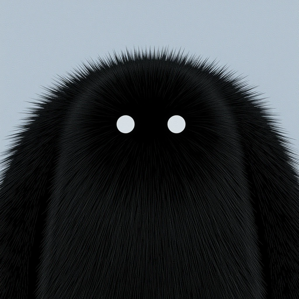 Black furry round like stuff animal with two white eyes