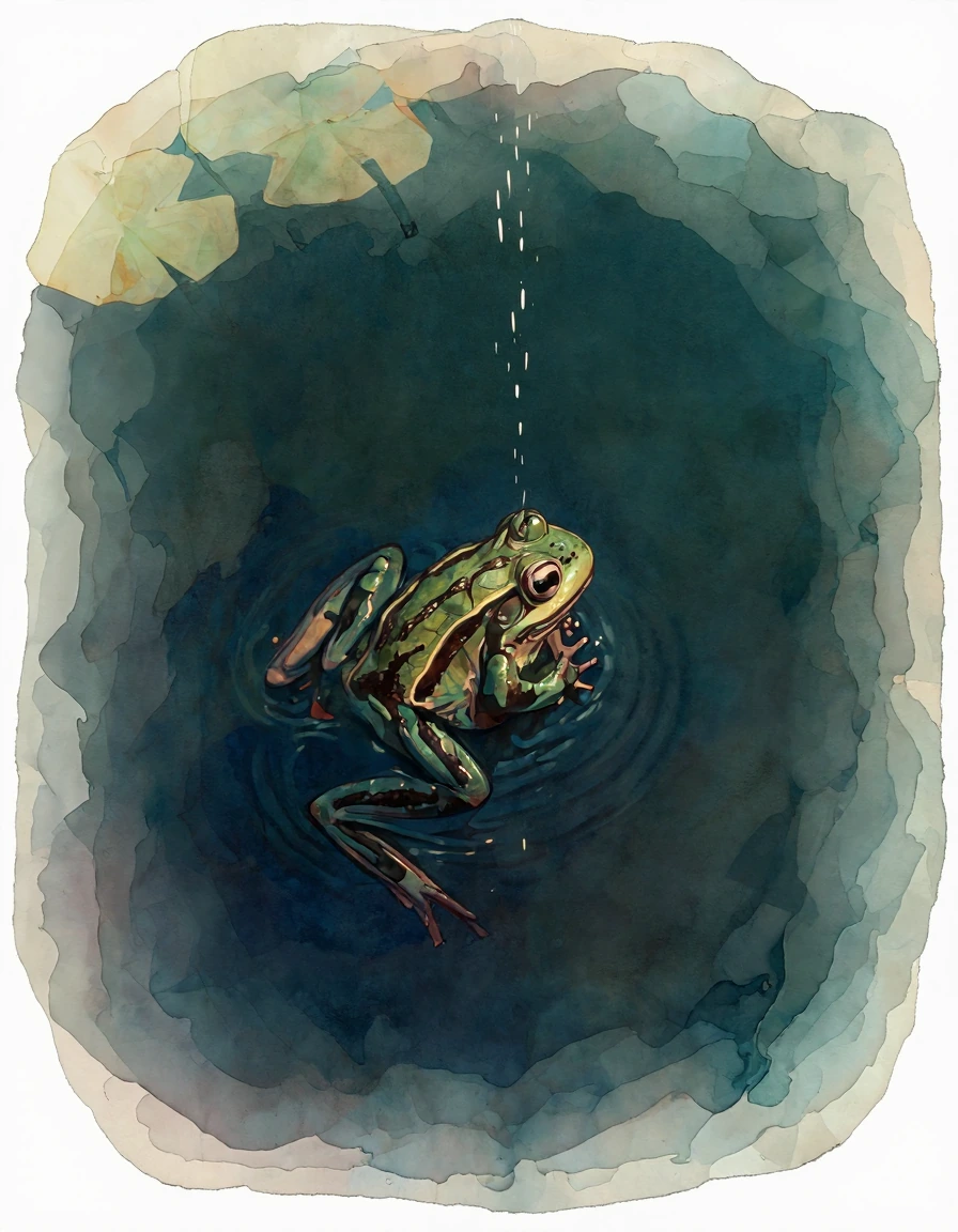 Old pond... a frog jumps in water's sound.