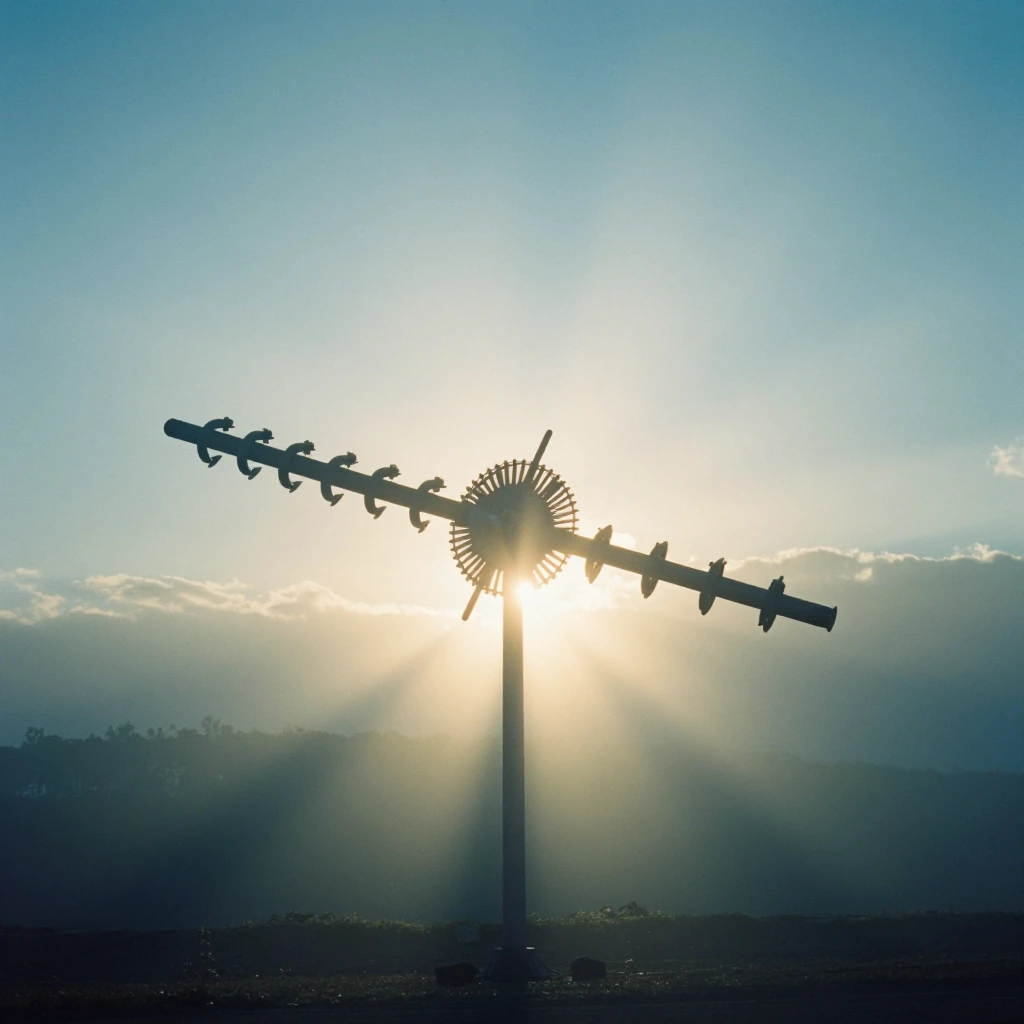 Gravitron model: ethereal monday sunrise with cosmic light rays, dreamy atmosphere