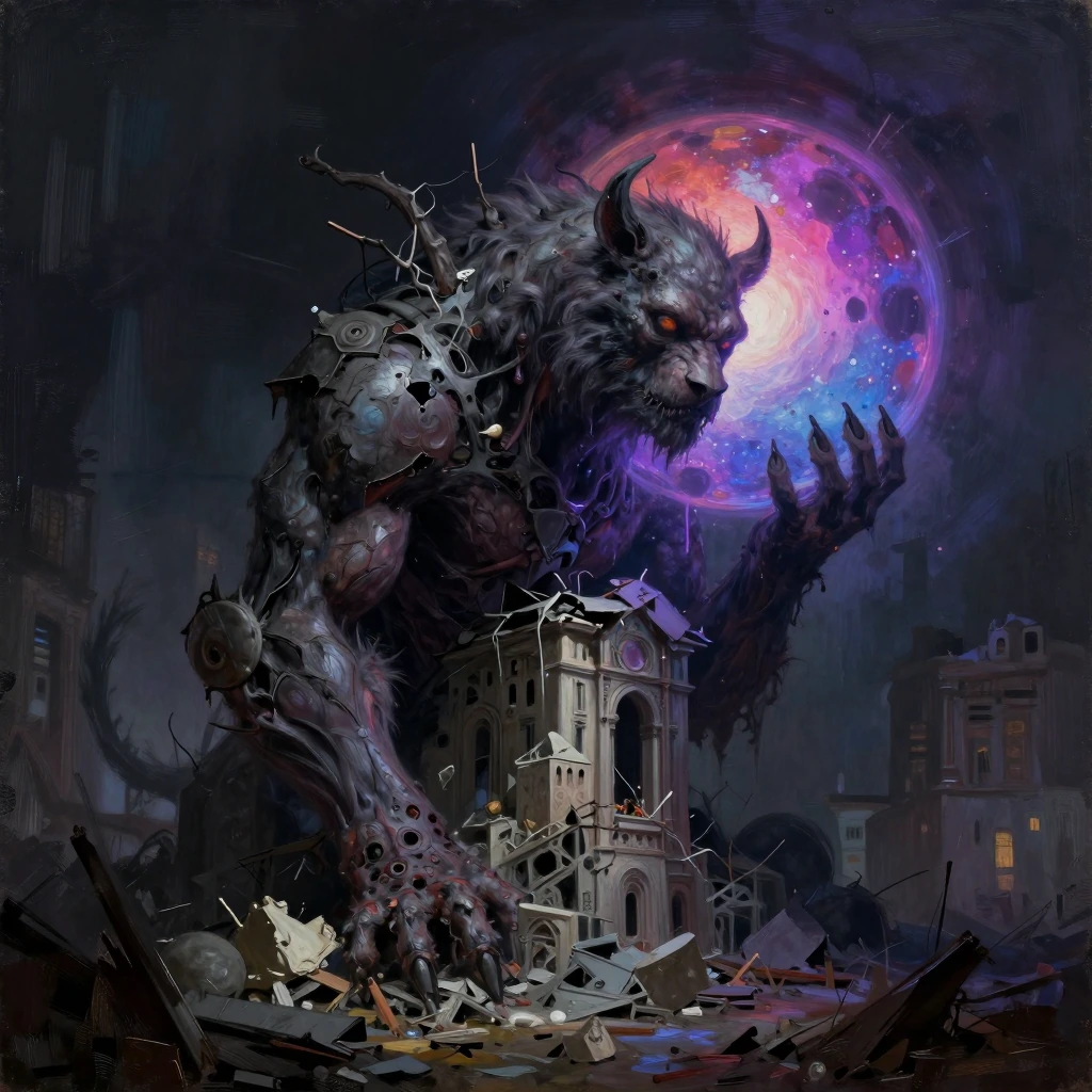 Imagine a **beast of burden** overrun by architecture, urban decay or vast human debris. This is not about biology, but rather about the **burden**. S