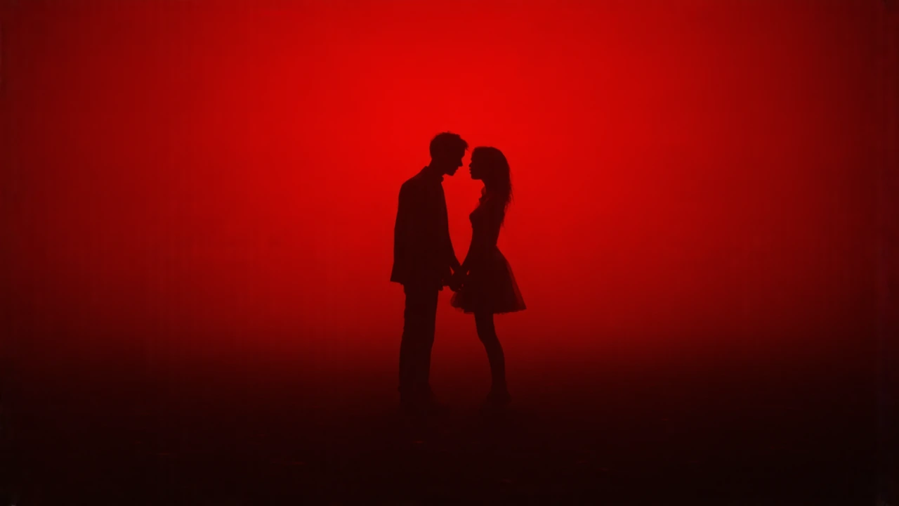 Neonoir romance keyframe, "ZOMBIE LOVE" avantgarde liveaction surreal dream photography in the visual language of altR&B melancholy: hazy, intimate, lonelybeautiful, nostalgic. Shot on expired 35mm film pushed a stop, heavy grain, halation, soft gate