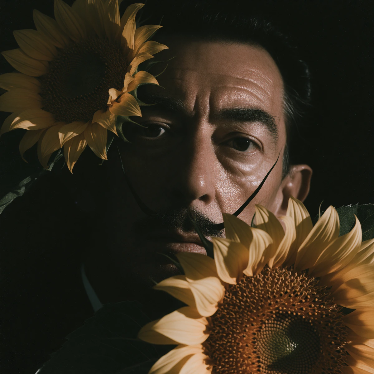 Darkness, sunflowers, Dali