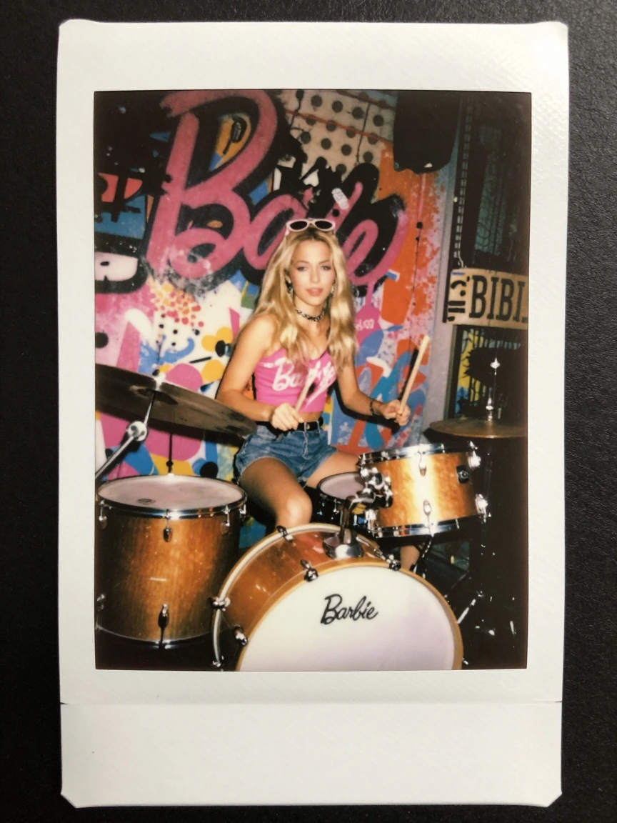 Barbie playing the drums