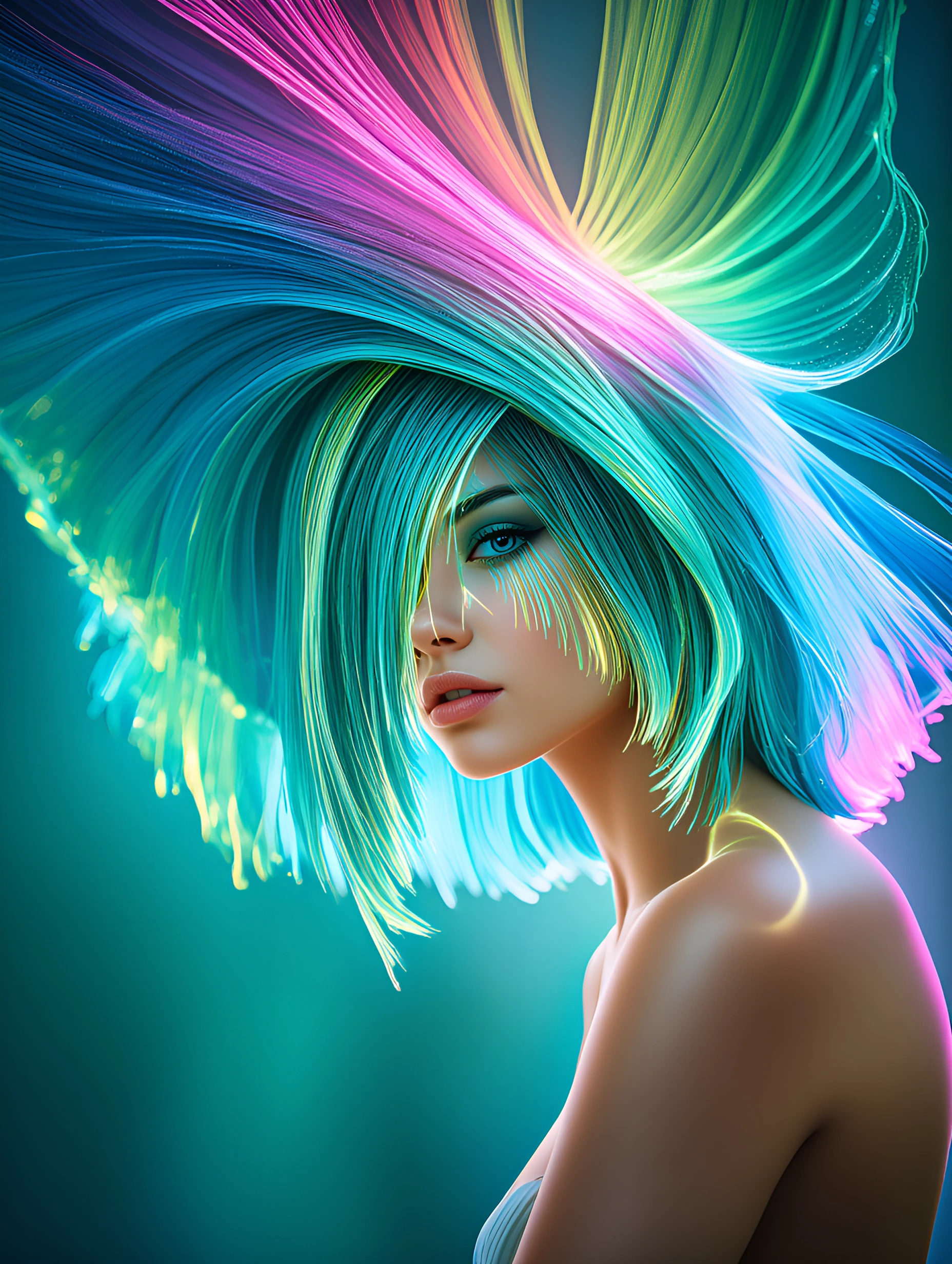 pearlymost, gentle gradient, pastel colors, stylized, glowing hair 1girl, blue hair, cute, looking at viewer, shy, covering face, makeup, upper body, blush lines, BREAK masterpiece, best quality, amazing quality, very aesthetic, absurdres, newest, de