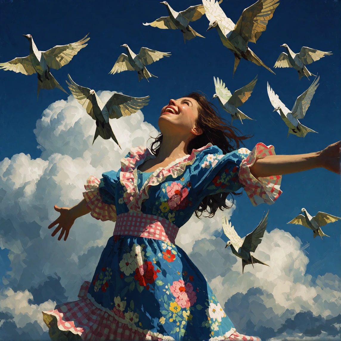 paper cranes, mid-unfold