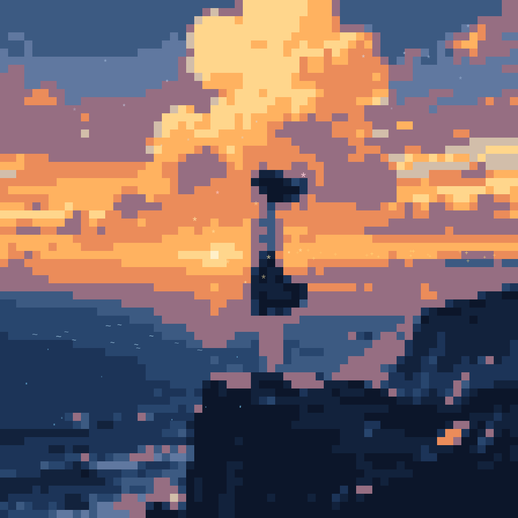 pixelated dusk, ascii sparkles over the cliff — made this one myself