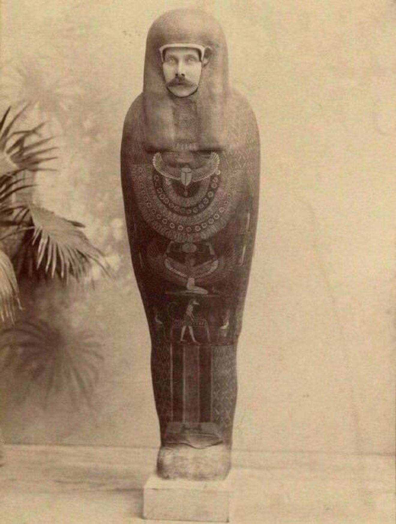 archduke Franz Ferdinand posing as a mummy on a trip to Cairo in 1896