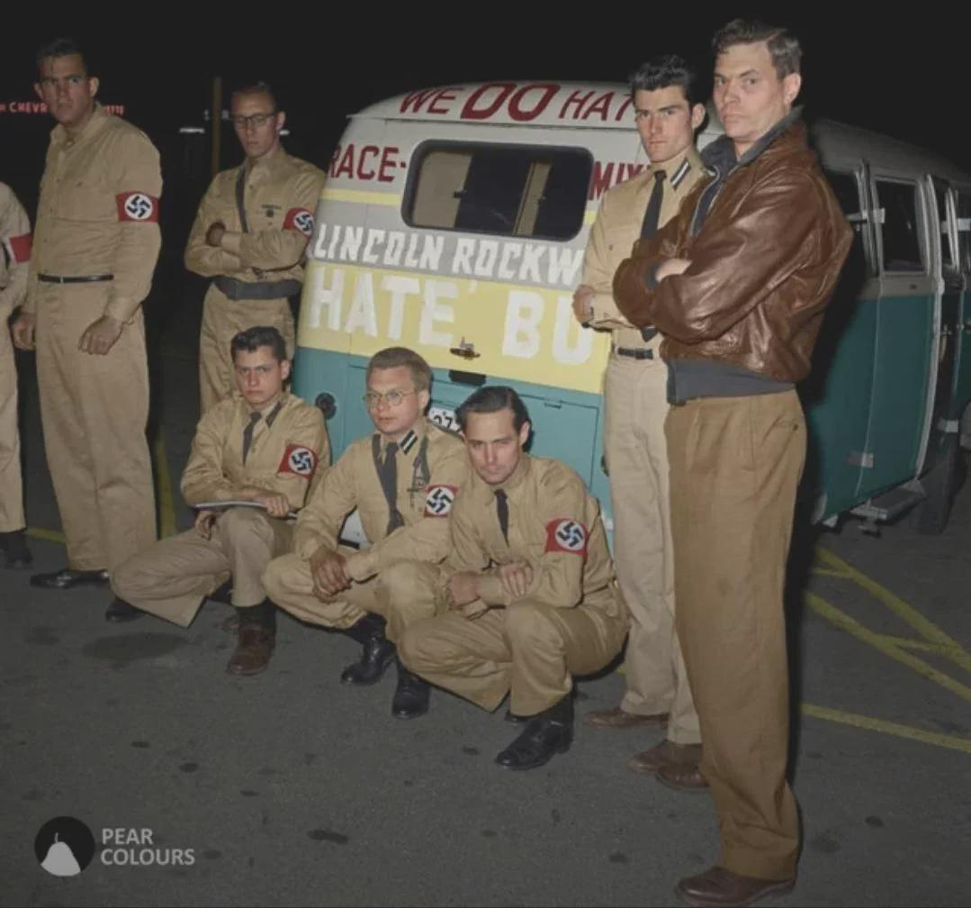 We DO hate" George Lincoln Rockwell's hate bus. Virginia, USA, 1961