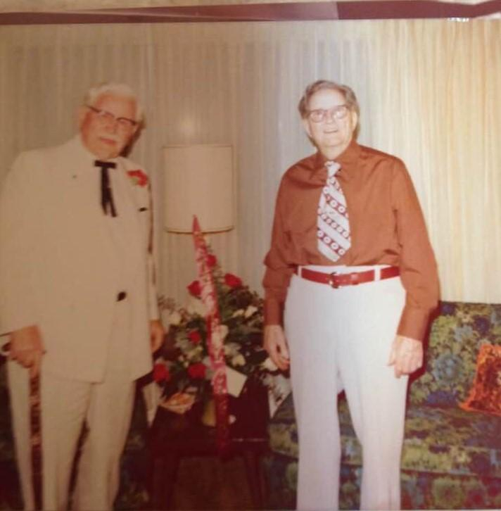 colonel Sanders visiting his cousin Sim Reed. Moose Jaw, Saskatchewan, 1970s