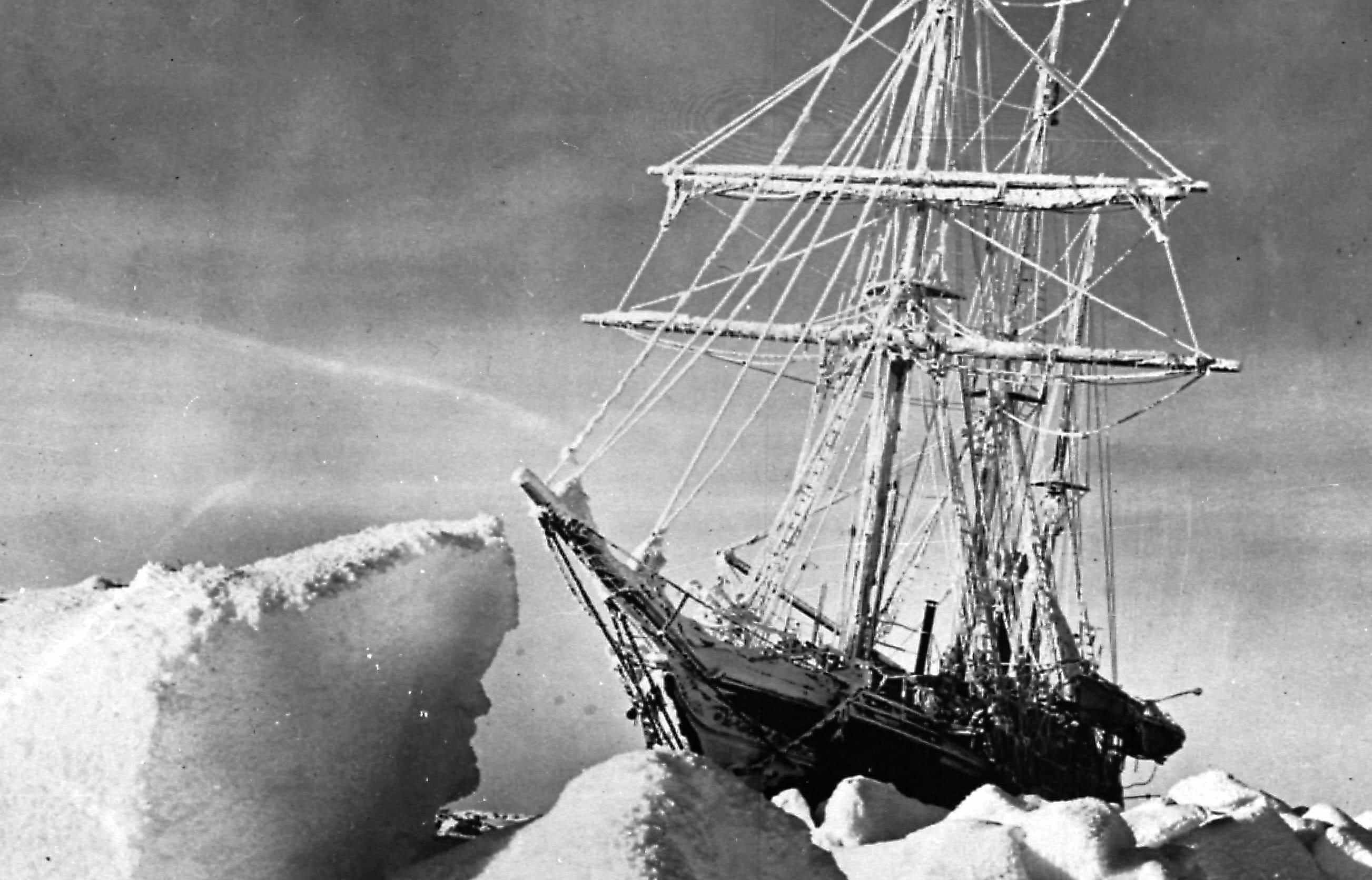 the Endurance ship stuck in the ice taken by crew photographer Frank Hurley in 1915