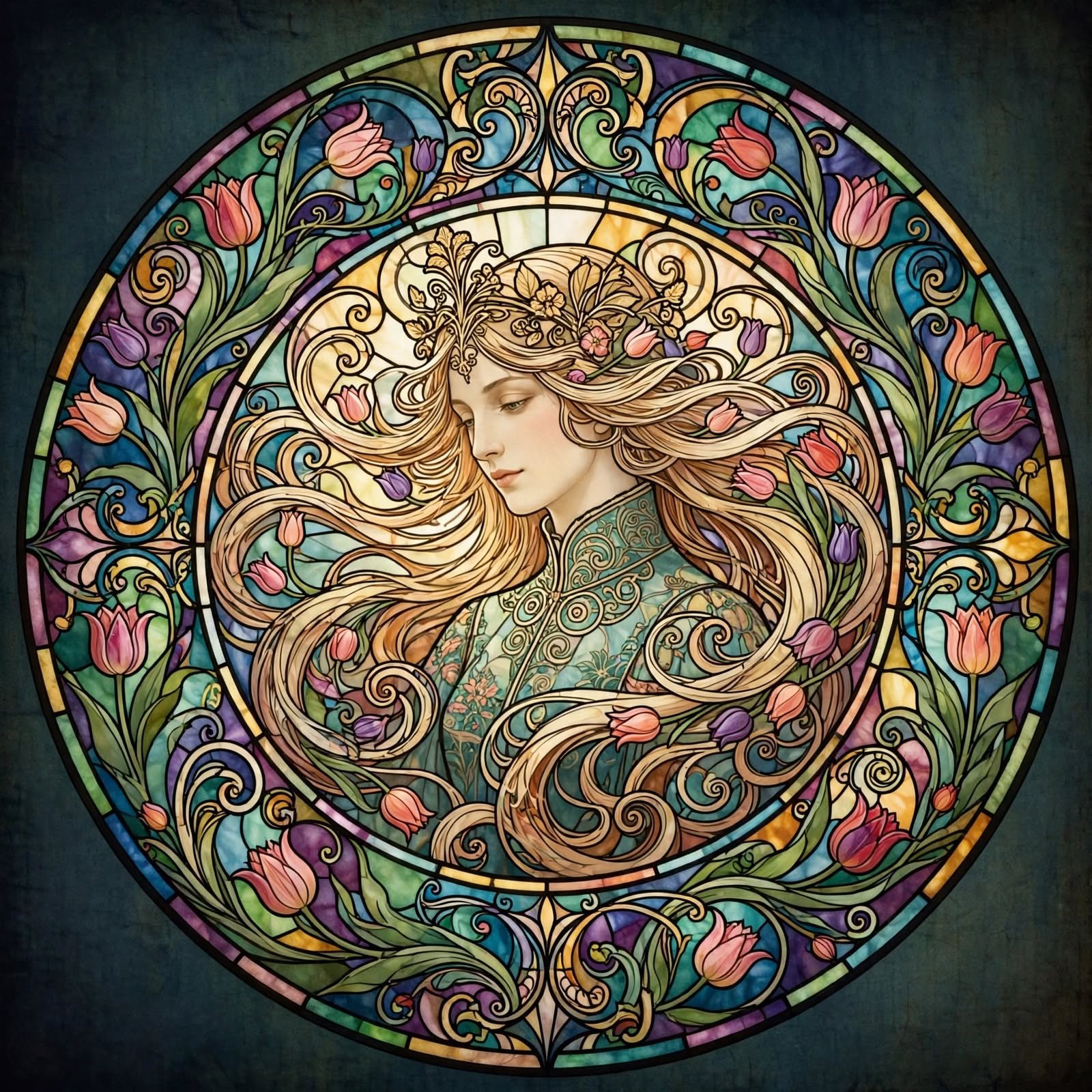 Art Nouveau Stained - Glass Woman
