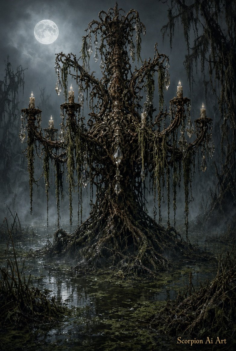 #dailyspark a chandelier growing out of a swamp