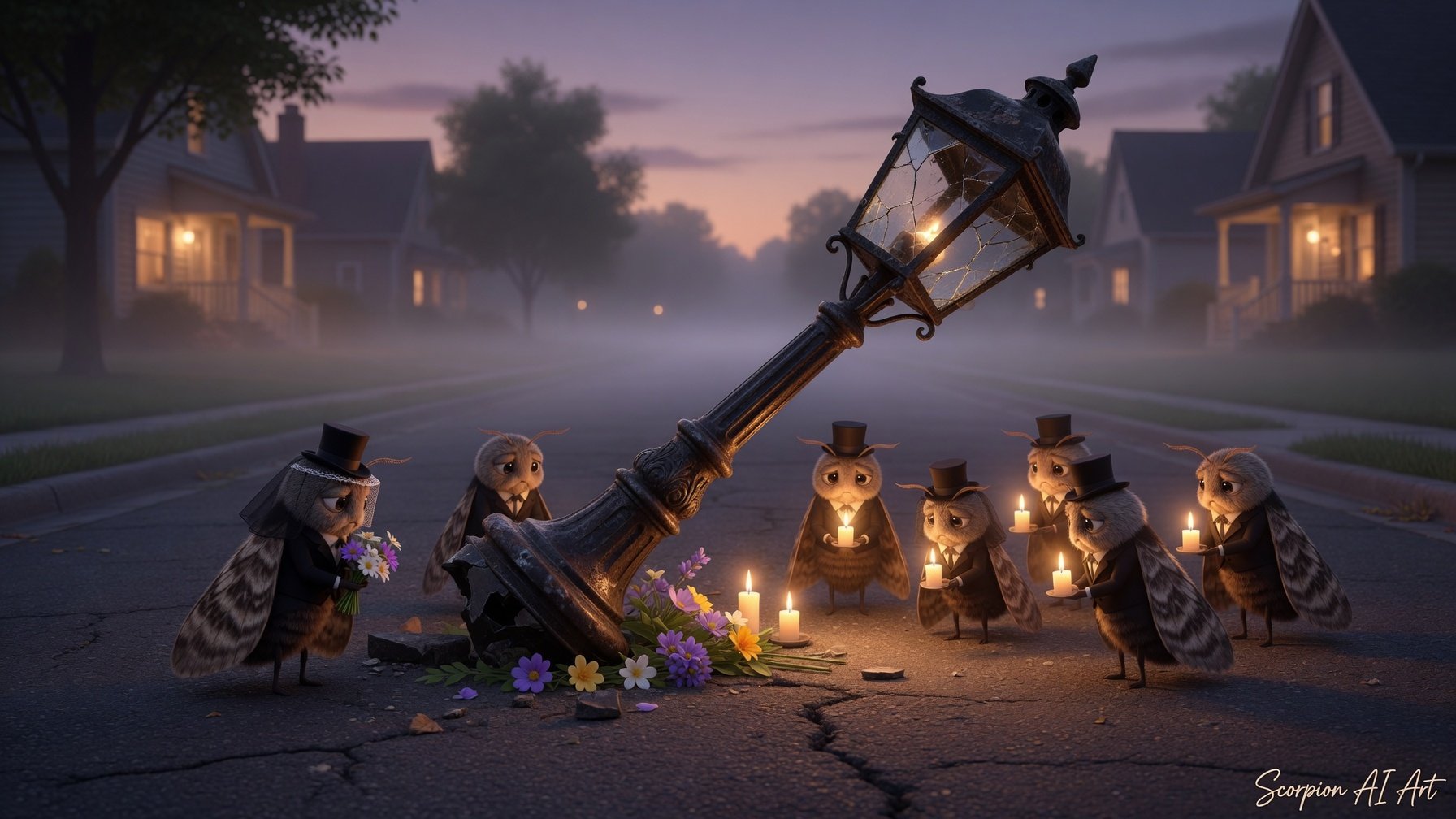 #dailyspark moths holding a funeral for a streetlight