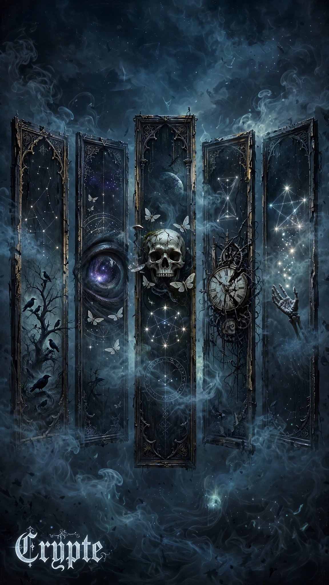 In the ashes of time shattered, The eye of the cosmos scans our shadows. Souls take flight, butterfl…