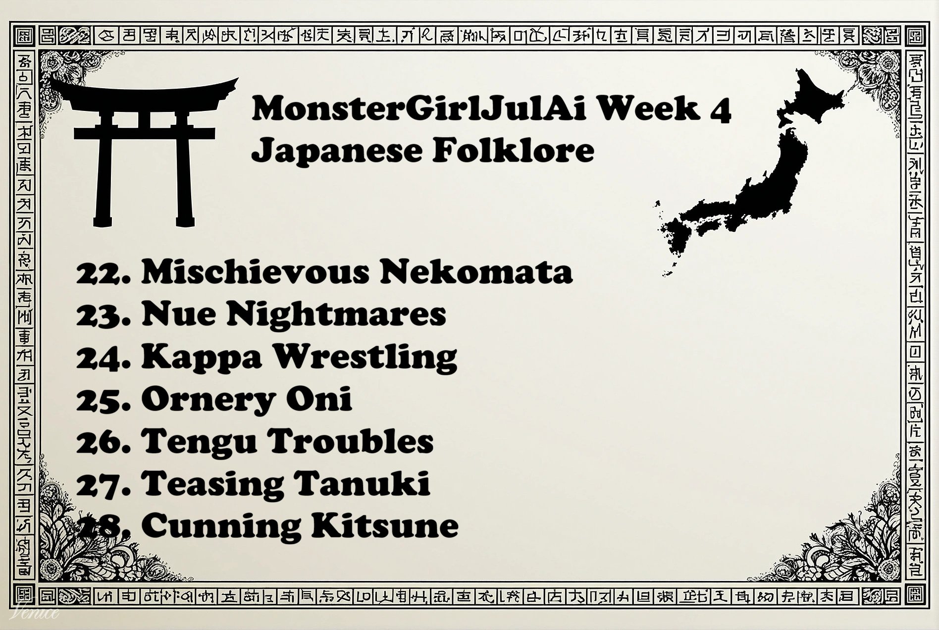 Week four of #MonsterGirlJulAI heads east to explore some myths in the Land of the Rising Sun