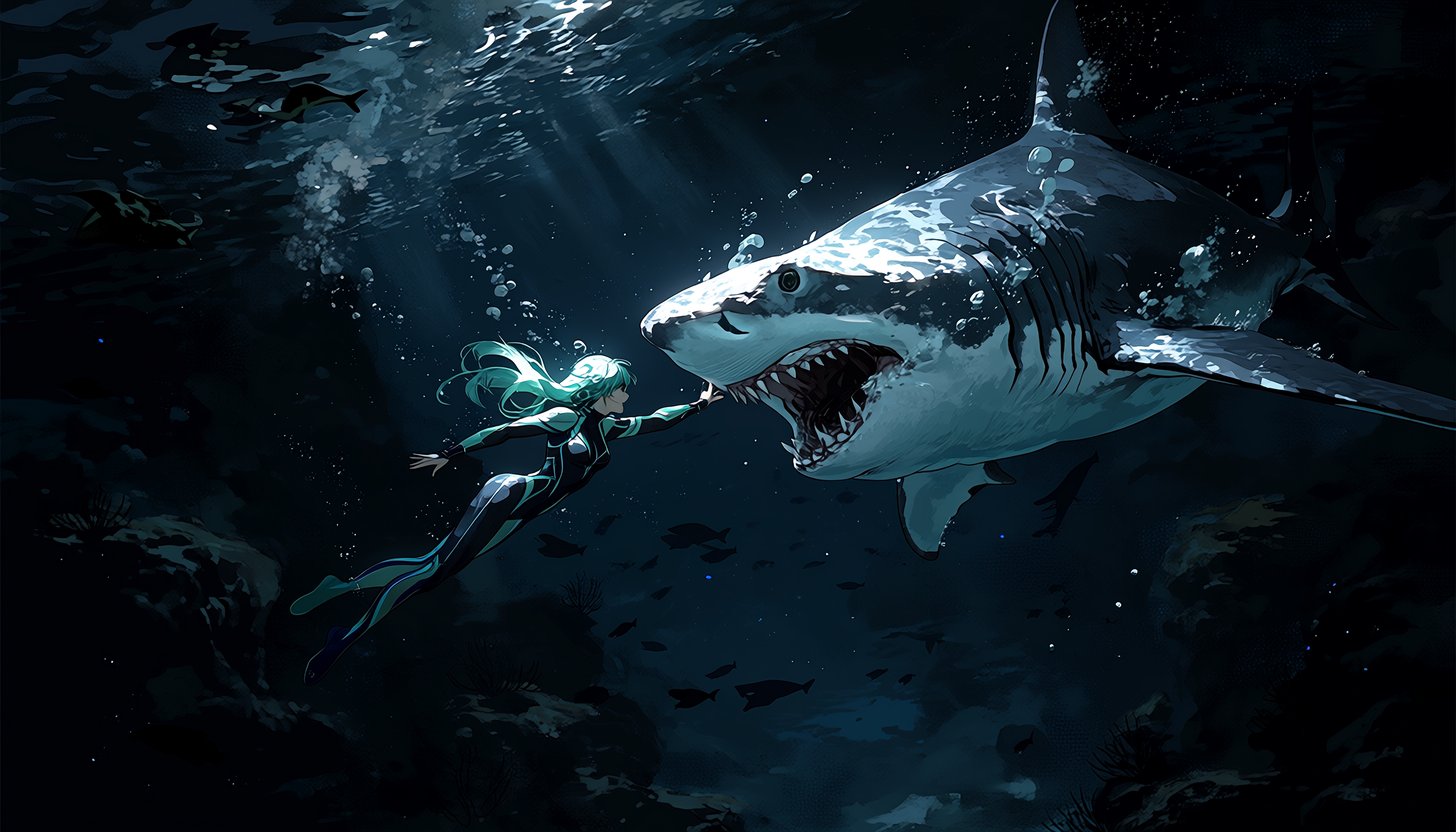 #Midjourney #SharkWeek by @GuruScorpion Day 3 - Tiger Shark Depths