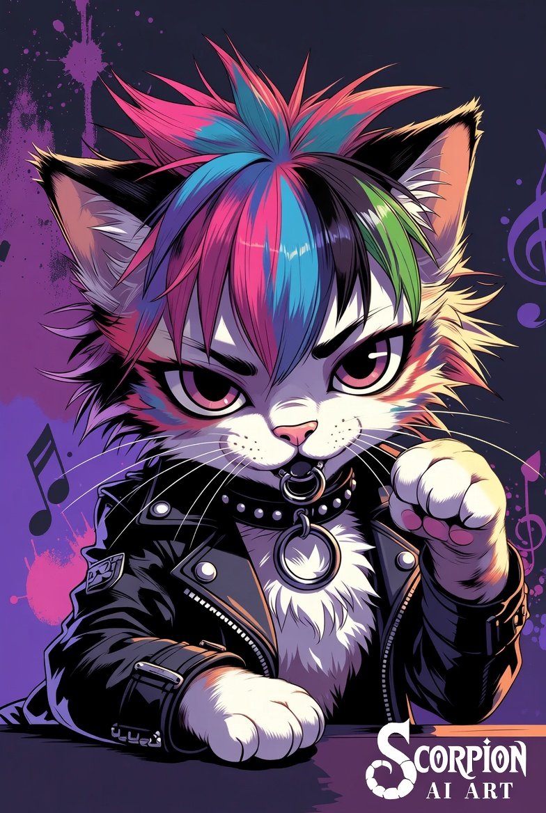 Goodnight 🌙 For @SuperNovaAI this punk kitty reminded me of you #aiartcommunity #caturday