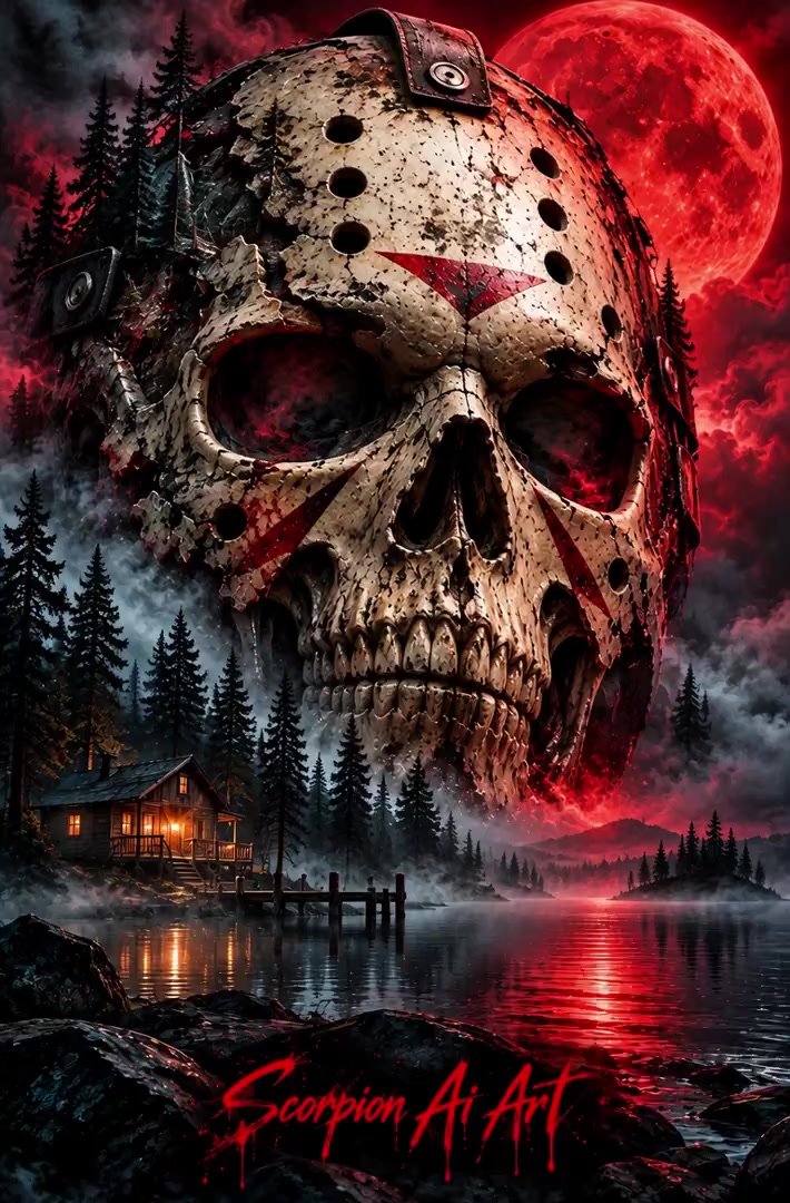 🪓 Day 5: Jason Voorhees Skull Art The shadows of Camp Crysta…