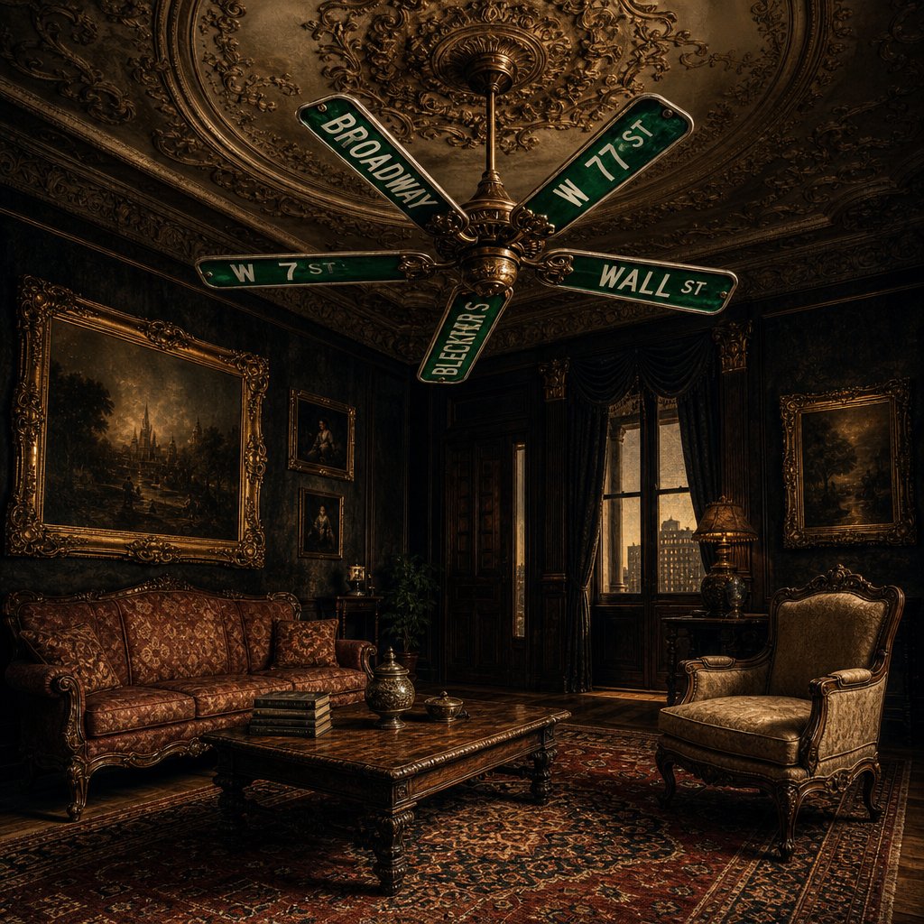 1930s style apartment. Street sign fan.