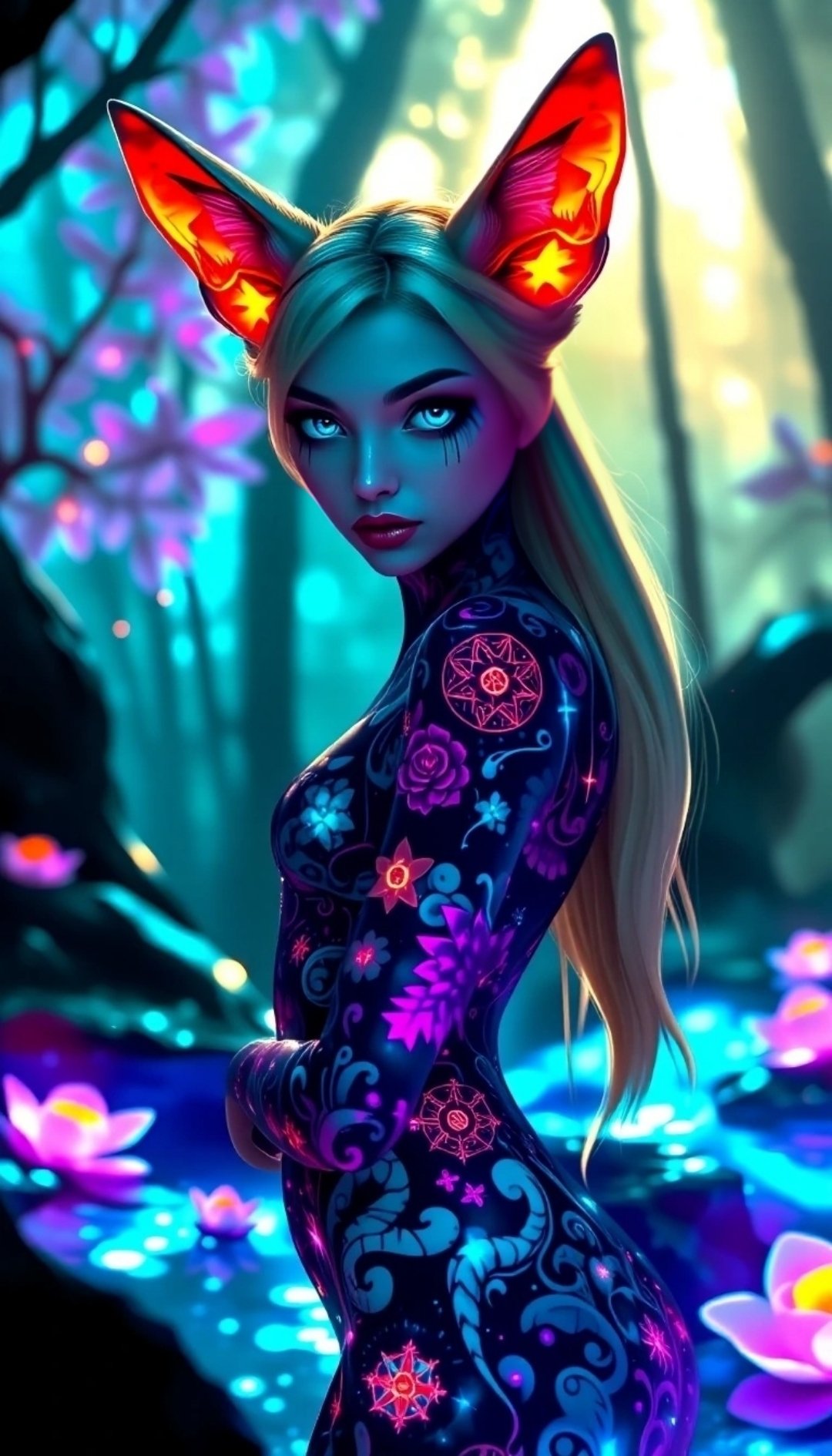 "Foxy Flow" 🩵🪷🫦🦊🐈⬛ Today's challenge on @Mirrorize is #uniquetattoo Go try it out! 🌌🎨 #Jinx via #Mi…