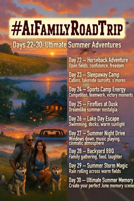 Week 4 rolls in with pure sunshine energy — June 22–30: Ultimate Summer Adventures. ☀️🚗🌾 From open‑f…