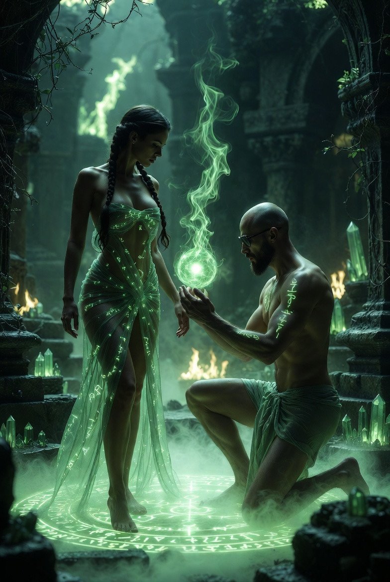 #AllThingsSpring April Challenge #aiartcommunity All Welcome to Join Day 4 Emerald Ritual (Couple)