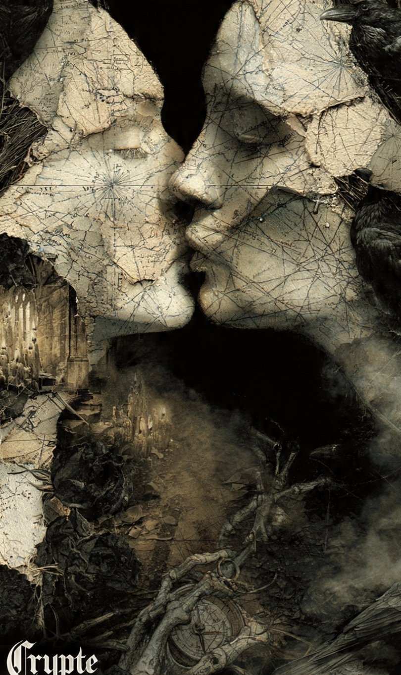 #dailyspark Dark kiss 🖤 Two souls, a single kiss, etched into the map of lost time. Their faces, a l…