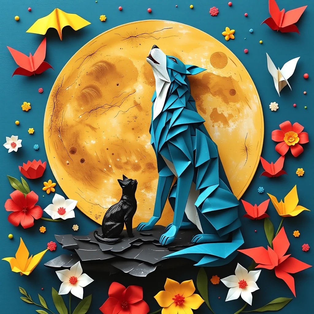 An origami wolf guarding a paper moon #daily spark Wonderful prompt @Jinx