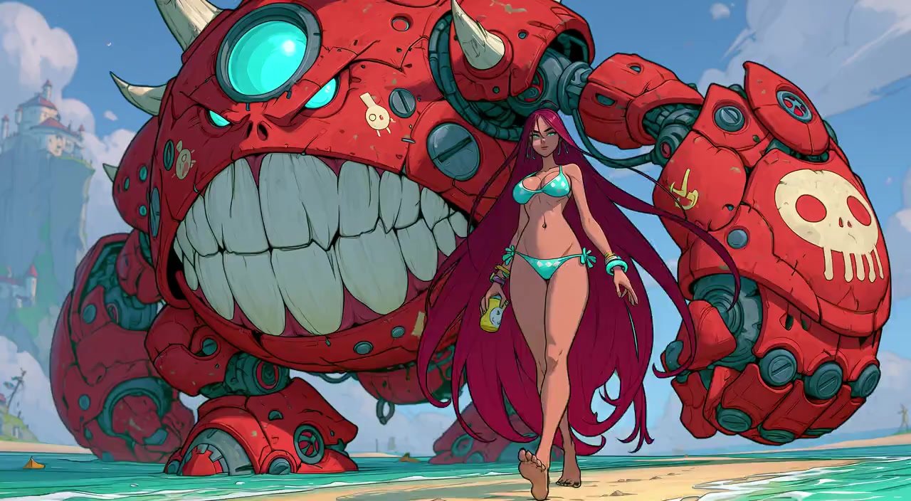 Mecha walking on beach βοΈπππ