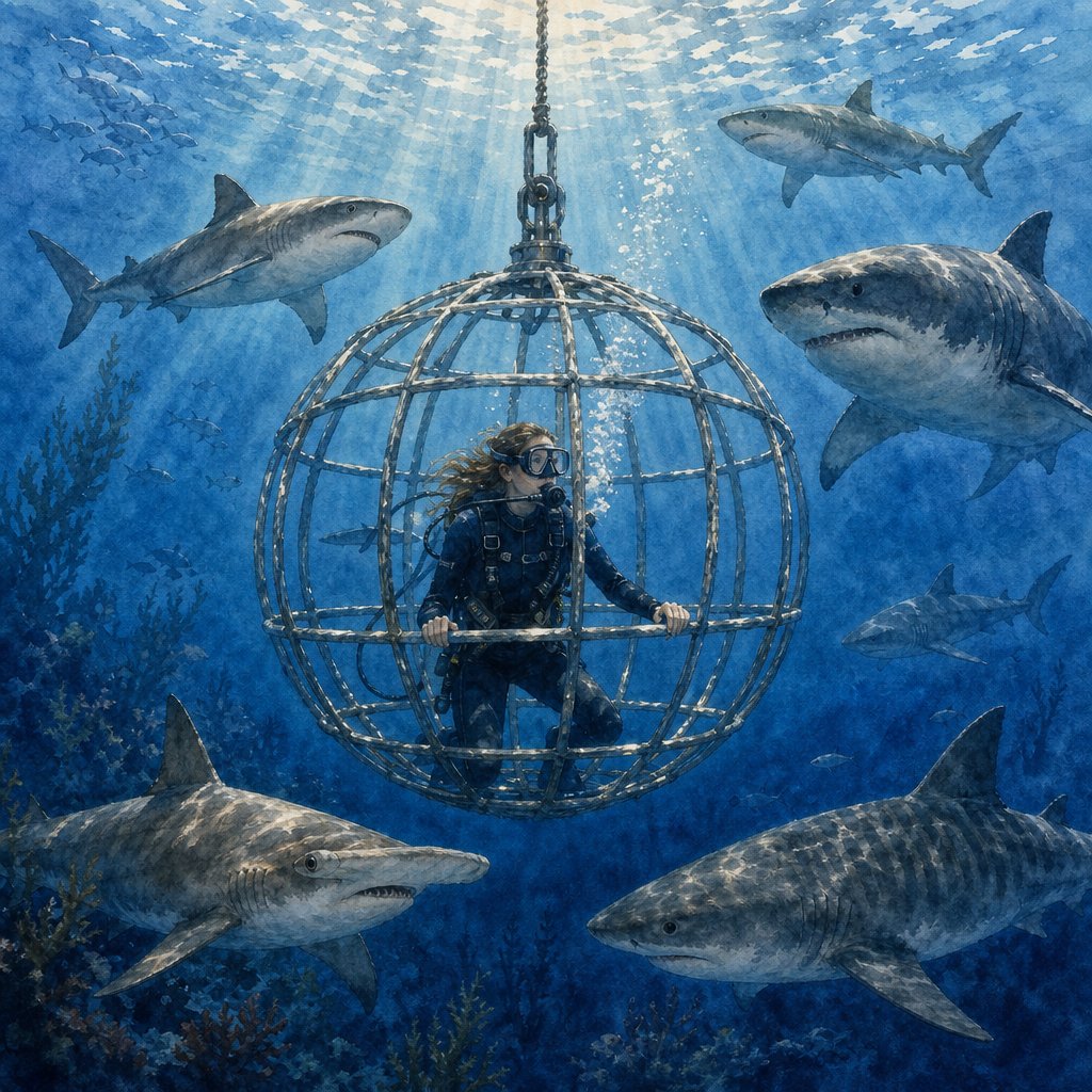 #SharkWeek by @GuruScorpion Day 6 - Shark Cage Adventurel Left is underwater, right is sky sharks...