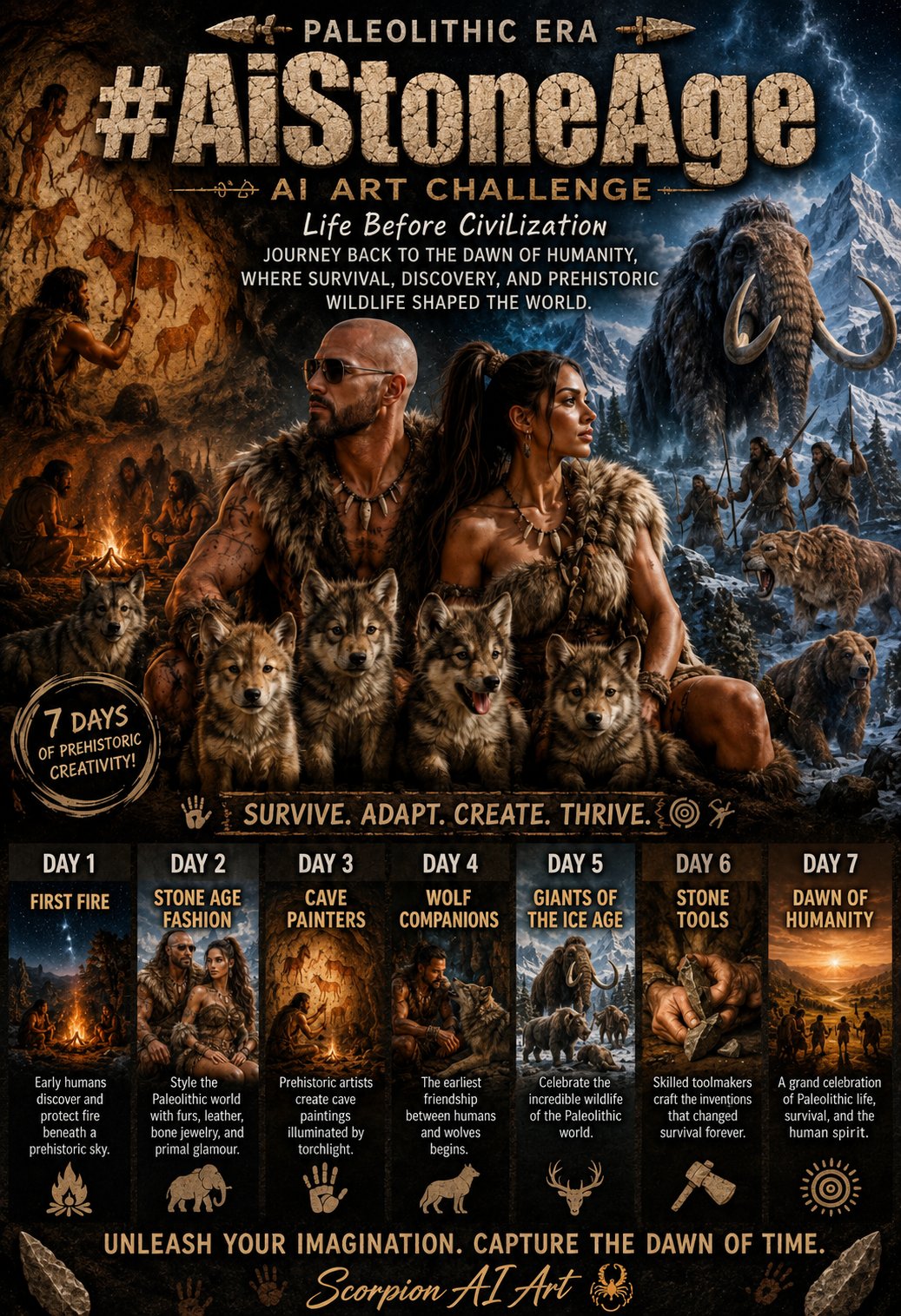🔥 7‑Day #AiStoneAge Challenge • Aug 10–16 Hosted by @GuruScorpion A week-long leap into the Paleolit…