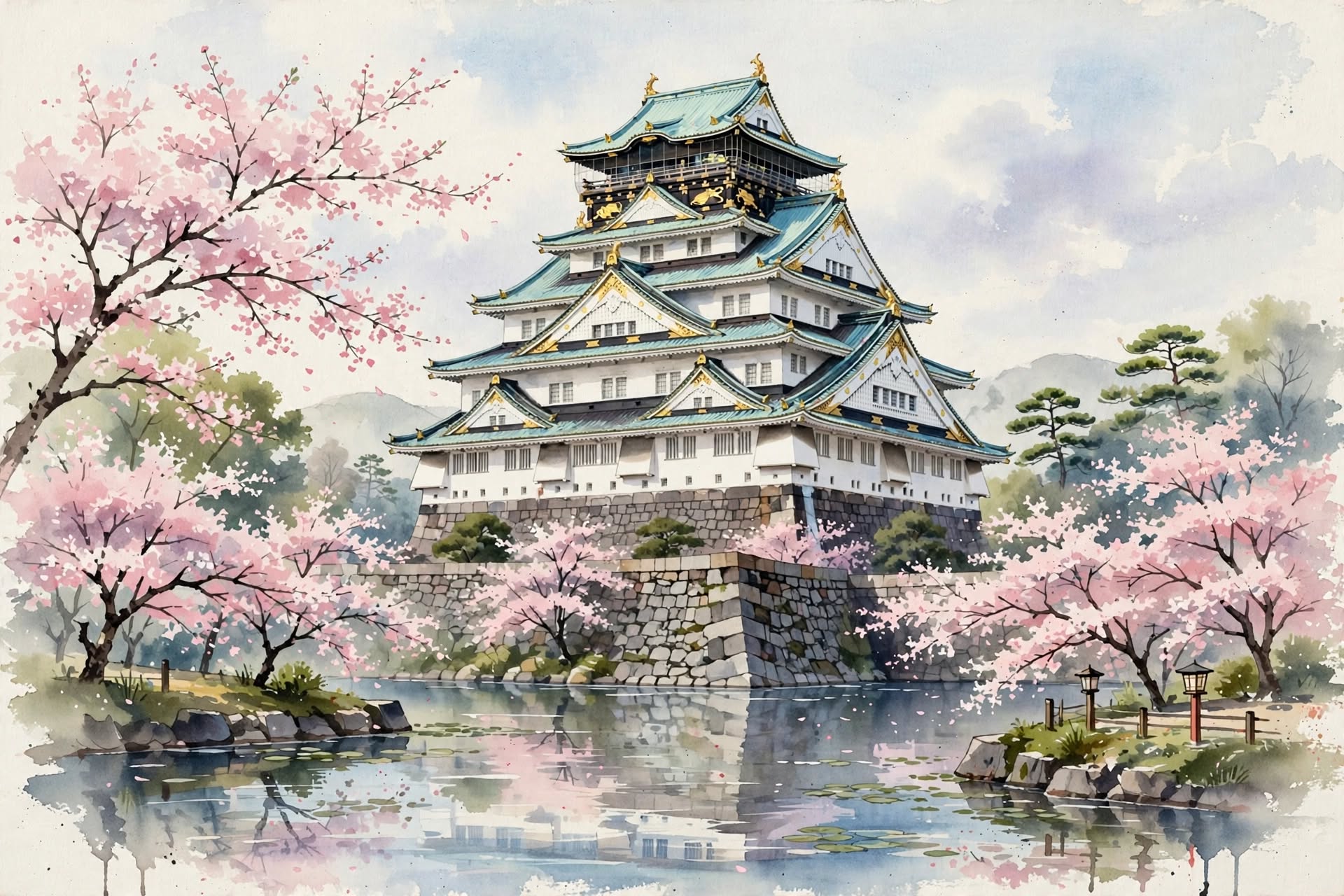 osaka castle watercolour