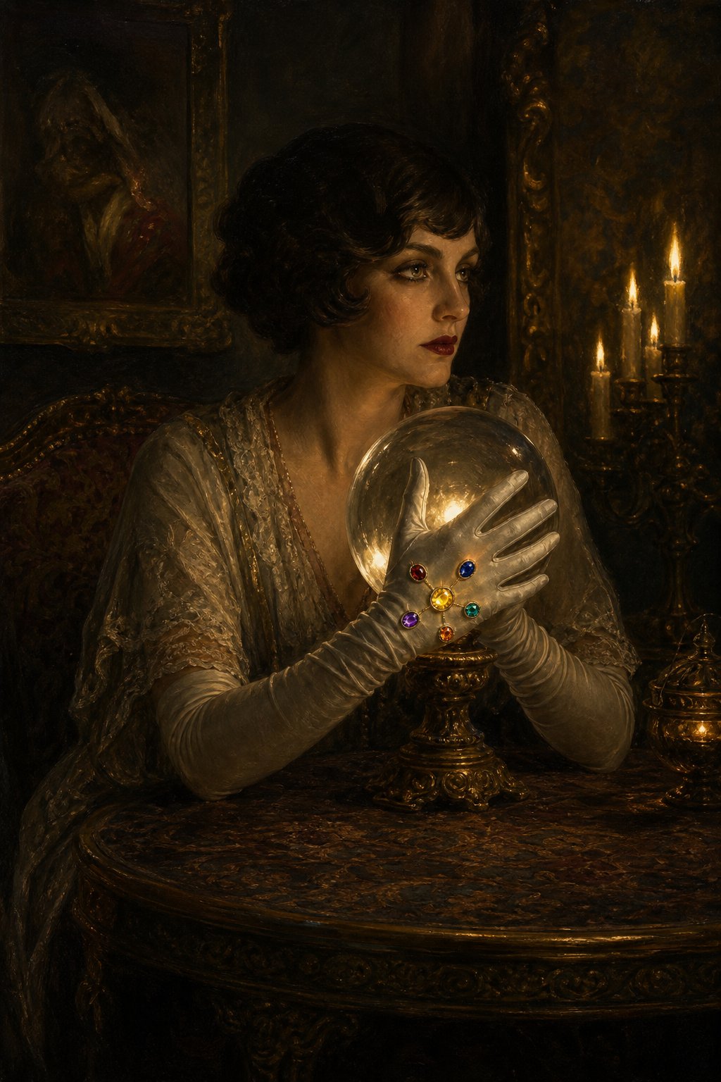 The Seer and the Mind Stone. She can see the future, but she tells the client what they want to hear…