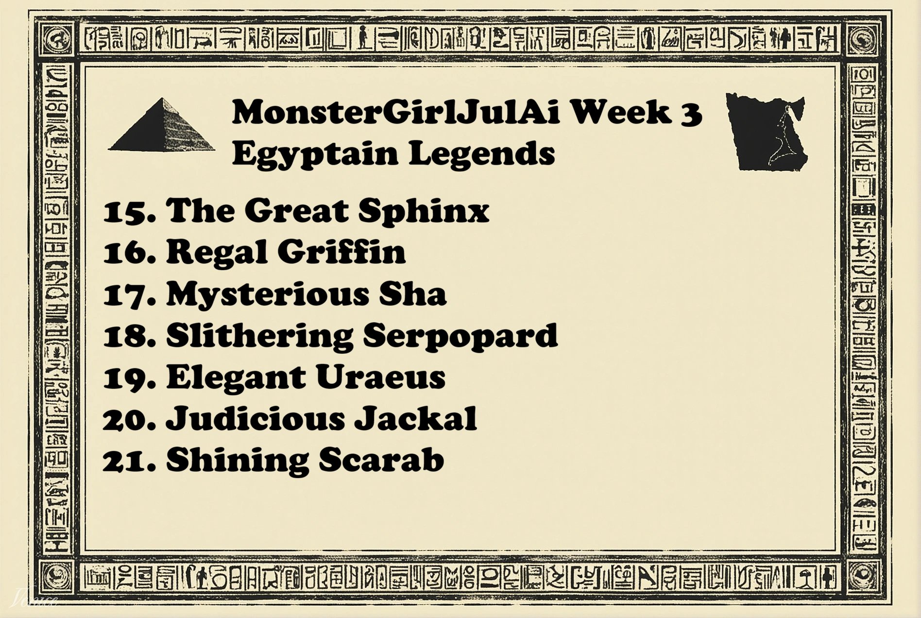 The third week of #MonsterGirlJulAi travels down the Nile to the land of the Pharaohs. It's Egyptian…