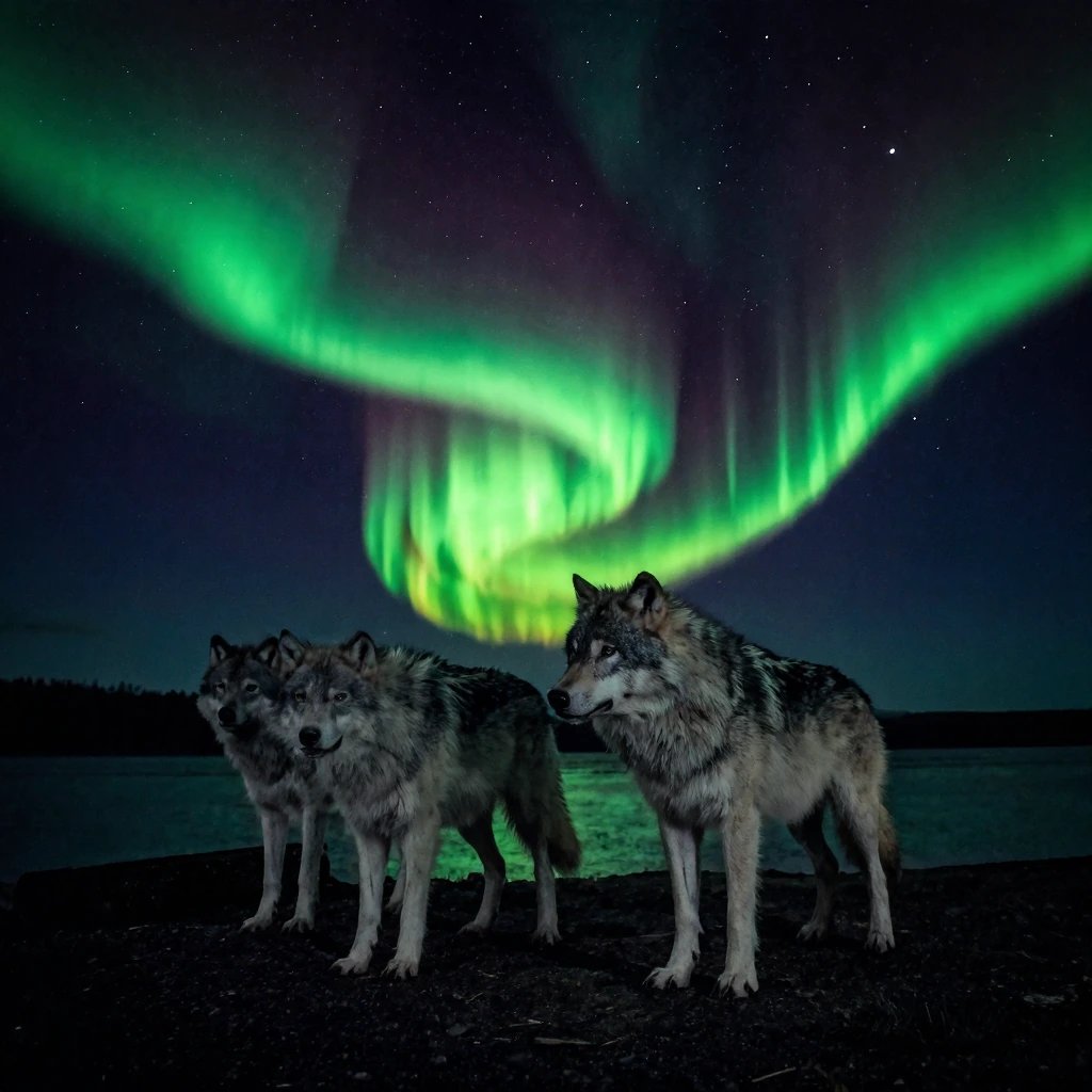 Wolves made of Northern Lights #daily spark