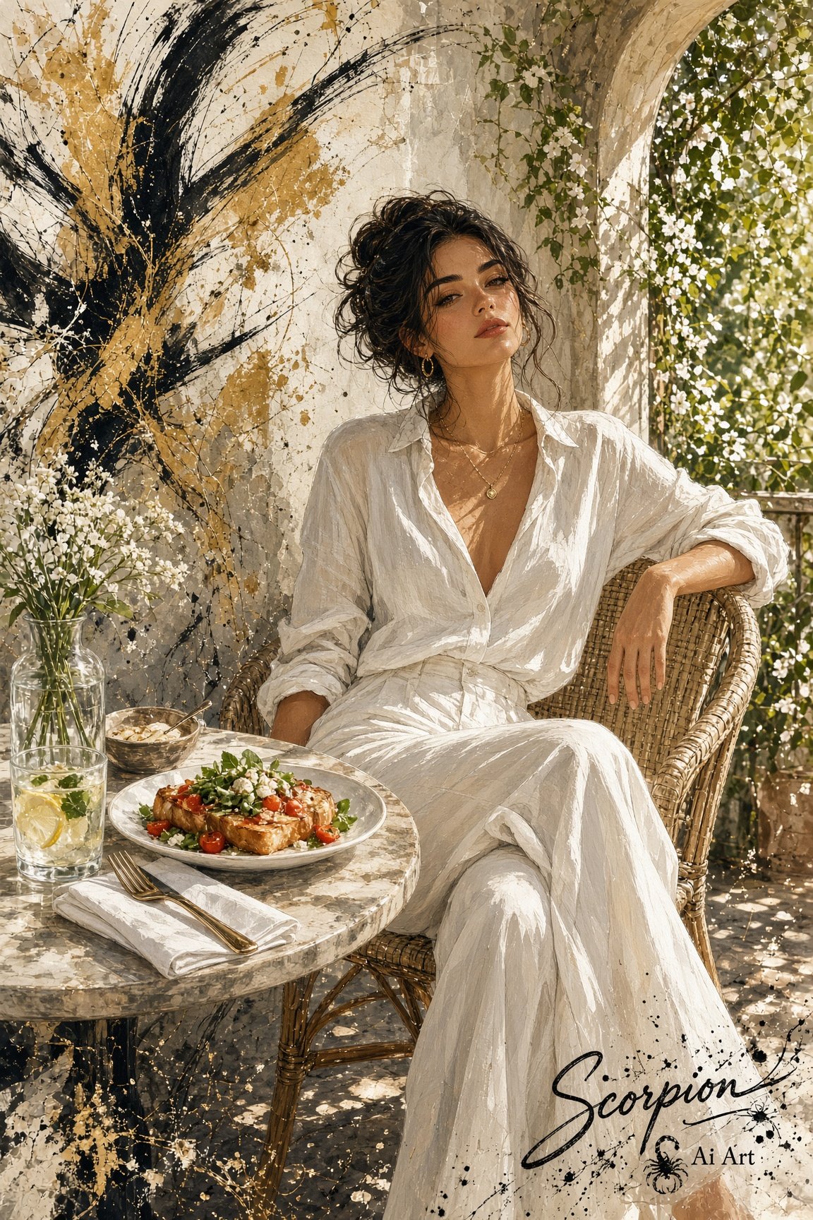 White outfit Summer brunch #AugustSummerVibes26 #synthart #BeautifulChaos
