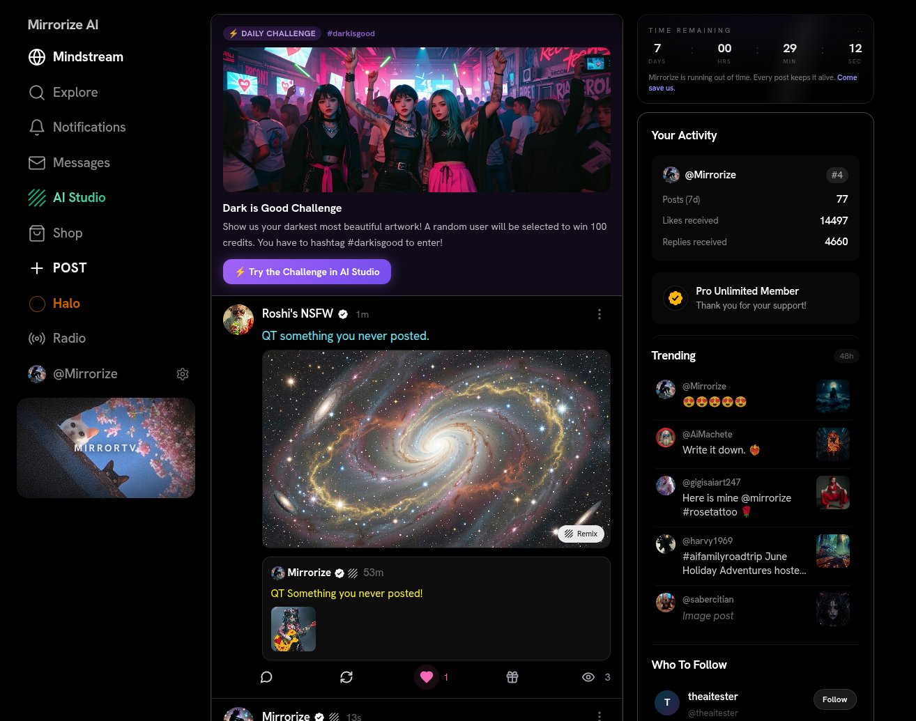 NEW: Mirrorize is now powered by you. there's a live countdown ticking down for everyone! Every post…